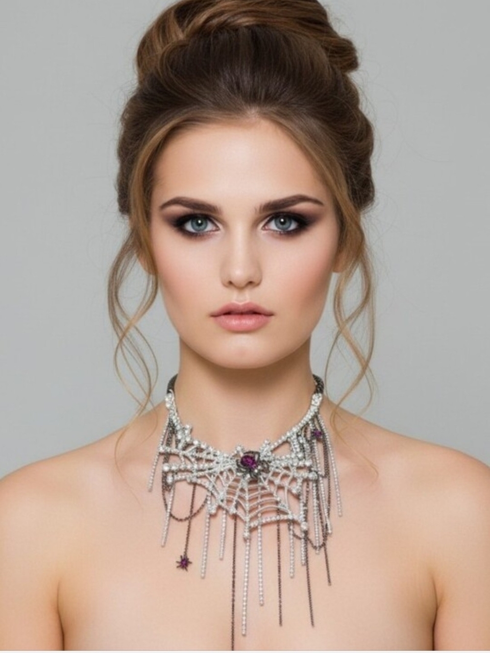 👉✨️ Betsey Johnson Silver & Black Spiderweb Necklace with Pink Stones - Picture 2 of 4